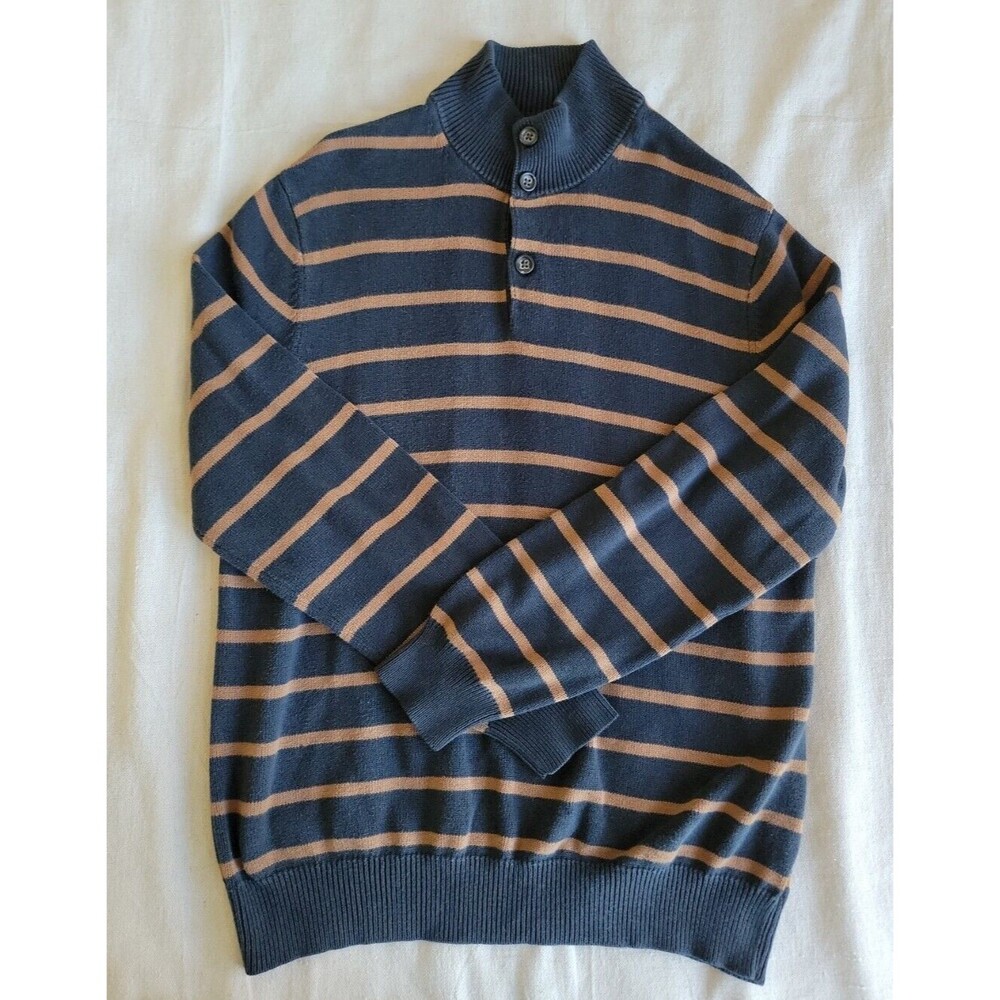 Gap Clothing Mens XL Sweater Pullover Blue Orange Stripe Knit Casual Button